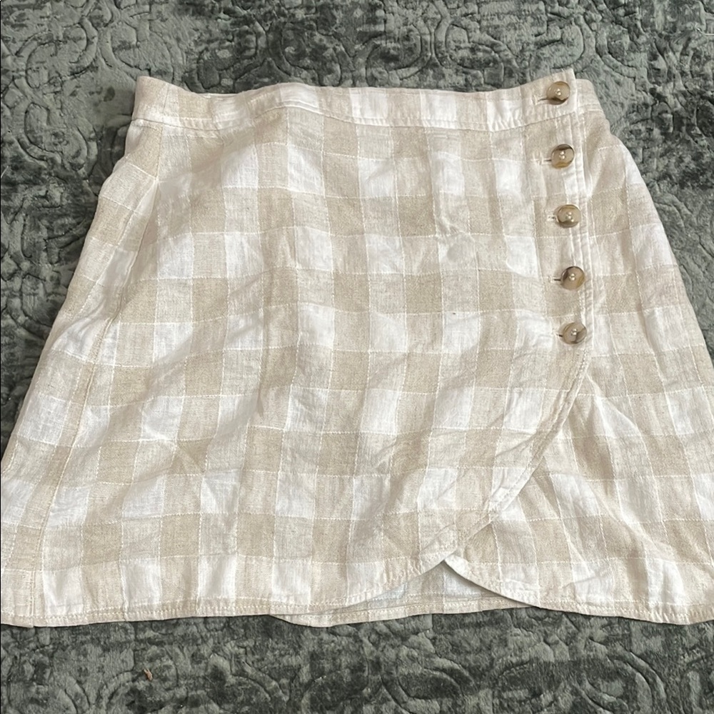Madewell Beige and White Checkered Mini Skirt